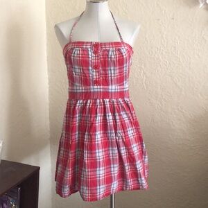 Vintage Forever 21 Red White Blue Plaid Halter Sundress Large
